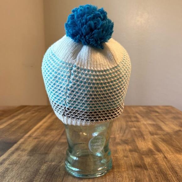 Subaru Official Gear Acrylic Knit Pom Beanie Hat Cream Blue Unisex One Size - Picture 5 of 7